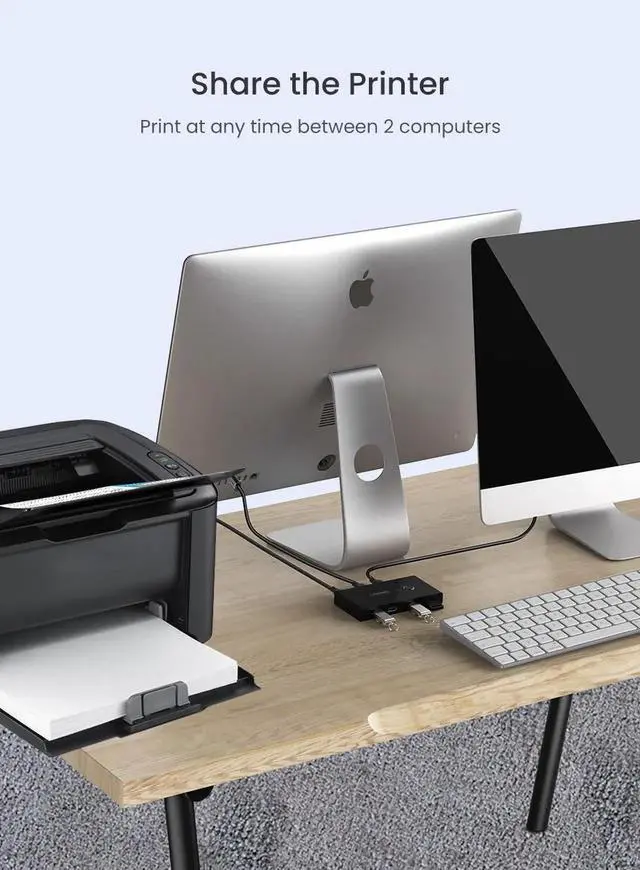 Alt view image 7 of 7 - USB 2.0 Switch Selector, 2 Computer Sharing 4 USB Devices, KVM Switcher Box for Mouse Keyboard Scanner Printer PC, with One Button Swapping and 2-Pack USB2.0 Cable