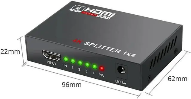 Alt view image 2 of 7 - HDMI Splitter 1 in 4 Out -4K Hdmi Splitter 1x4 Ports v1.4 Powered 4K/2K Full Ultra HD 1080p US Adapter 3D Support