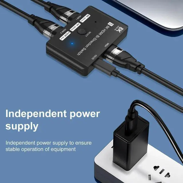 Alt view image 7 of 7 - 8K@60Hz HDMI 2.1 Switch, 4K@120Hz HDMI Switch 2In 1Out/1In 2Out, 2 Ports HDMI Switcher Selector, Support 1080P@240Hz, 48Gbps High Speed for PS5, Xbox, Fire Stick, Roku, UHD Monitor