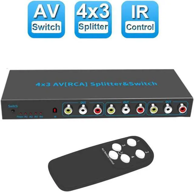 Main image of 4 Way AV RCA Switch, 4 in 3 Out Composite Video L/R Audio Switcher Selector Box Video Audio Switch Converter for DVD Player, SNES, N64, PS2/3 Game Consoles