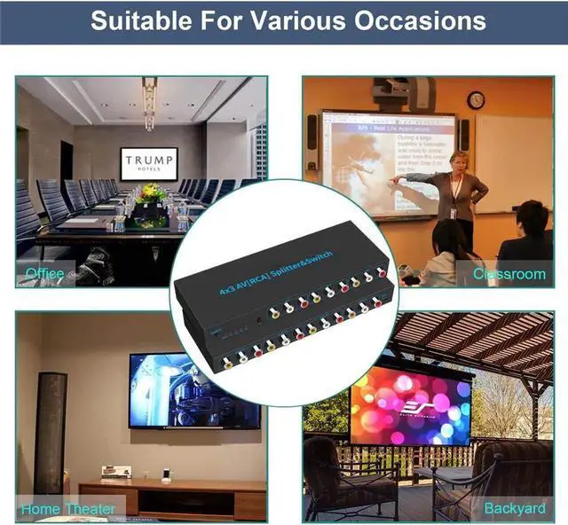 Alt view image 2 of 7 - 4 Way AV RCA Switch, 4 in 3 Out Composite Video L/R Audio Switcher Selector Box Video Audio Switch Converter for DVD Player, SNES, N64, PS2/3 Game Consoles