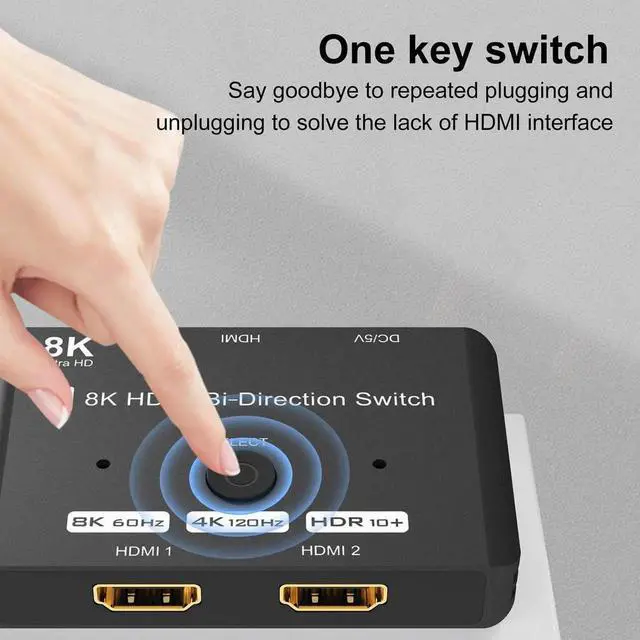 Alt view image 6 of 7 - Bi-Directional HDMI 2.1 HDR 2In 1Out/1In 2Out 8K Switcher 8K@60Hz 4K@120Hz HDR 48Gbps 3D HDMI Video Converter Compatible with PS5 Xbox x HDMI TVs Monitors