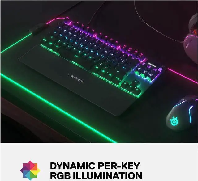 Alt view image 7 of 7 - SteelSeries Apex 7 TKL Compact Mechanical Gaming Keyboard OLED Smart Display USB Passthrough and Media Controls Linear and Quiet RGB Backlit (Red Switch)