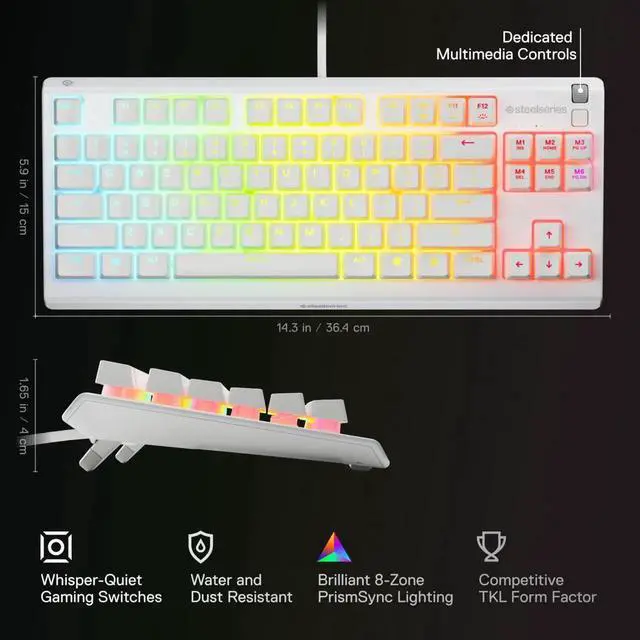 Alt view image 6 of 7 - SteelSeries Apex 3 TKL Wired Membrane Whisper Quiet Switch Gaming Keyboard 8 zone RGB Backlighting White