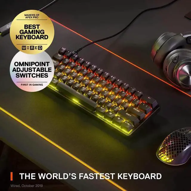Alt view image 2 of 7 - SteelSeries Apex Pro Mini HyperMagnetic Gaming Keyboard Adjustable Actuation Switches, Compact 60% Form Factor, RGB, PBT Keycaps, USB-C?