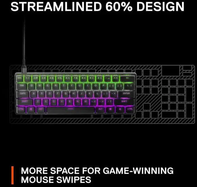 Alt view image 6 of 7 - SteelSeries Apex Pro Mini HyperMagnetic Gaming Keyboard Adjustable Actuation Switches, Compact 60% Form Factor, RGB, PBT Keycaps, USB-C?