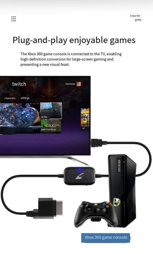 Alt view image 3 of 7 - ENFAIN Xbox 360 to HDMI HD Cable 2M Video Converter Cable for Xbox 360 Console (SV Version)