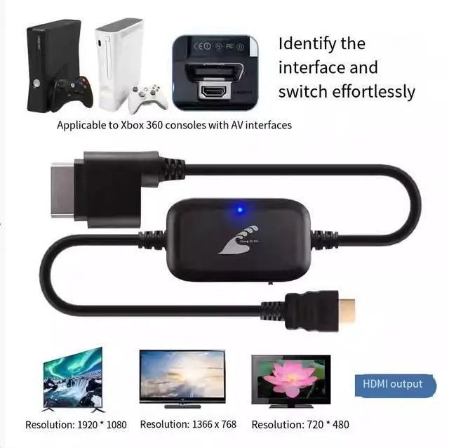 Alt view image 7 of 7 - ENFAIN Xbox 360 to HDMI HD Cable 2M Video Converter Cable for Xbox 360 Console (SV Version)