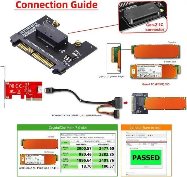 Alt view image 4 of 5 - NVMe EDSFF GEN-Z E1.S SSD to U.2 SFF-8639 Host Adapter for DC P4511 Series EDSFF NVMe SSD