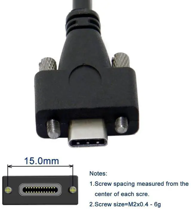 Alt view image 2 of 5 - Type-C USB 3.1 USB-C Male to Male Type-C USB 3.1 USB-C with M2 Screws Locking Panel Mount Type 10Gbps Data Cable 3.0M