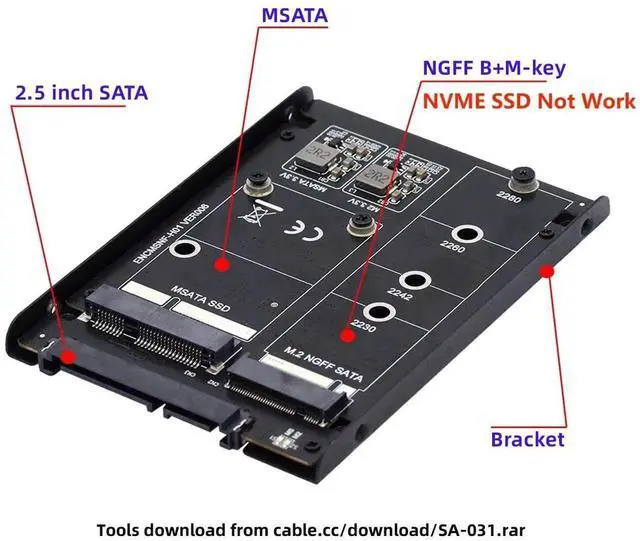 Alt view image 5 of 5 - MSATA & M.2 NGFF SATA SSD to 2.5" SATA 2 in 1 Combo JBOD HDD Disk Drive Enclosure Adapter