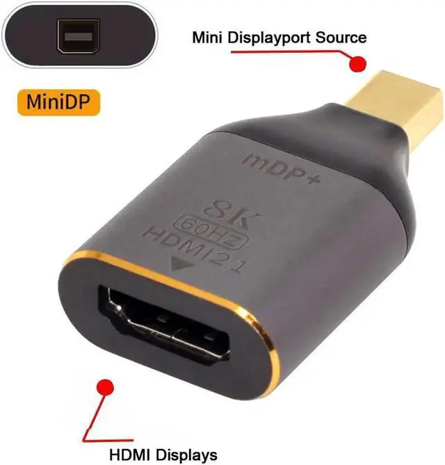 Alt view image 3 of 5 - Mini DP DisplayPort 1.4 Source Male to HDMI 2.0 Display 8K 60hz UHD 4K Female Monitor Connector Adapter
