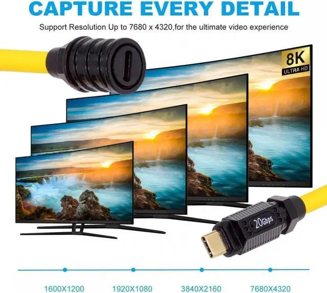 Alt view image 2 of 7 - 0.2M Ultra Soft High Flex USB-C USB4 Cable 20Gbps 140W 8K for Gaming Keyboard Mouse Type-C Male to Female Extension Cable Power & Data