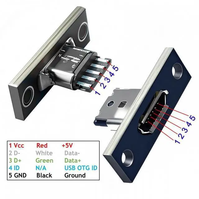 Alt view image 5 of 6 - 5pcs/set DIY OEM Micro-USB 5Pin Female Type-B Socket Connector Panel Mount Type with PC Board USB 2.0 Pinout