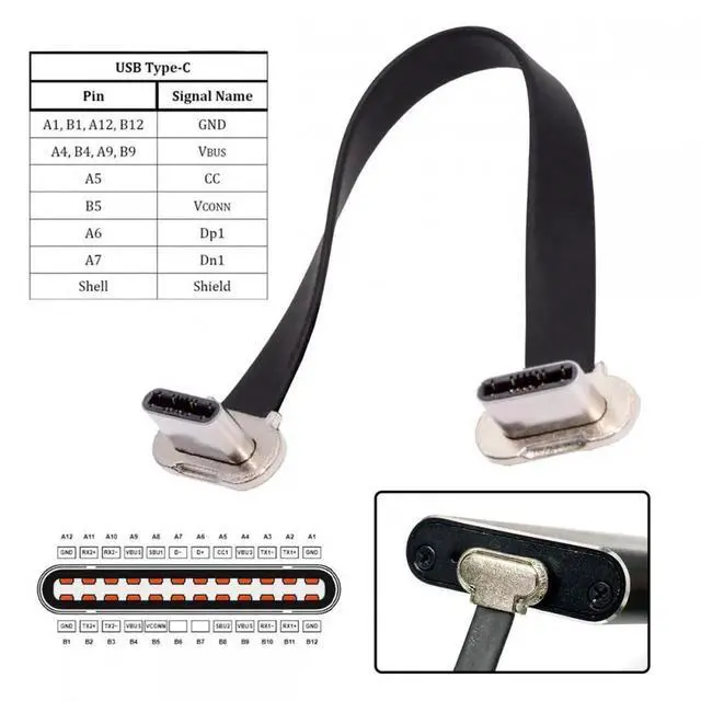 Alt view image 7 of 7 - Cable Dual Angled Ultra Slim Flat USB-C Type C to USB-C Power USB2.0 Data Cable 65W Fast Charge for Laptop Tablet Phone