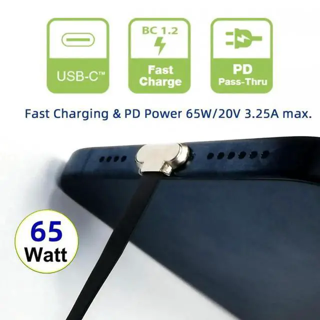 Alt view image 4 of 7 - Cable Dual Angled Ultra Slim Flat USB-C Type C to USB-C Power USB2.0 Data Cable 65W Fast Charge for Laptop Tablet Phone