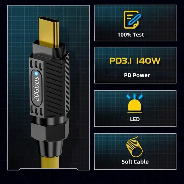 Alt view image 4 of 7 - 0.2M Ultra Soft High Flex USB-C USB4 Cable 20Gbps 140W 8K for Gaming Keyboard Mouse Type-C Male to Male Cable Power & Data