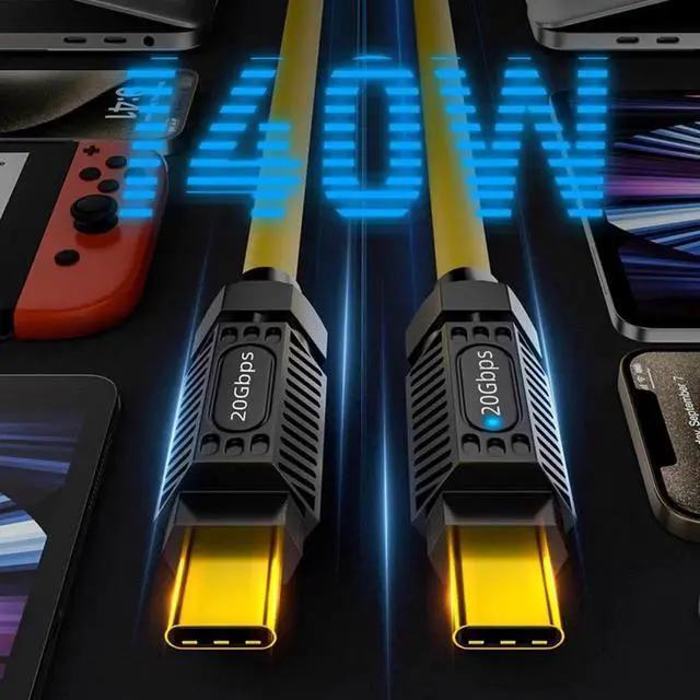 Alt view image 5 of 7 - 0.2M Ultra Soft High Flex USB-C USB4 Cable 20Gbps 140W 8K for Gaming Keyboard Mouse Type-C Male to Male Cable Power & Data