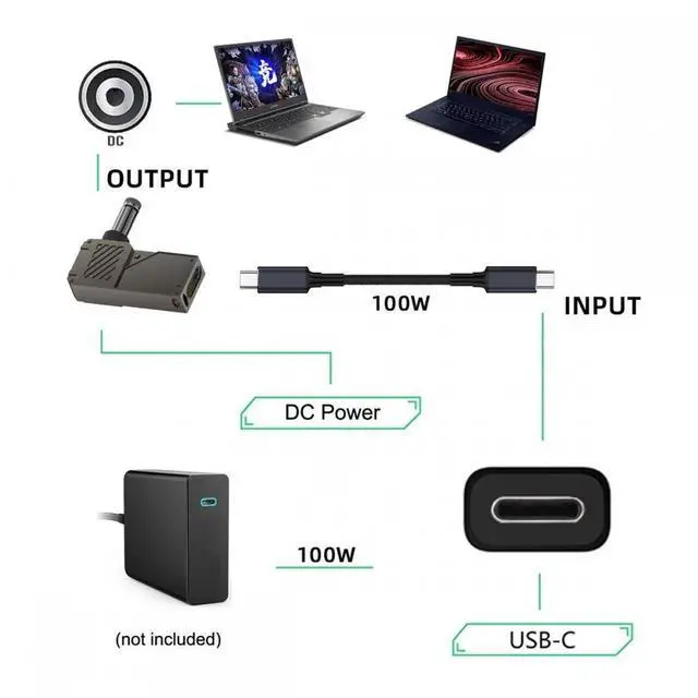 Alt view image 5 of 7 - Cable Type-C USB-C Input to DC 7.4x5.0mm Jack Smart LED Display 100W Output Power 20V 5A PD Charge 65W Adapter for DELLLaptop