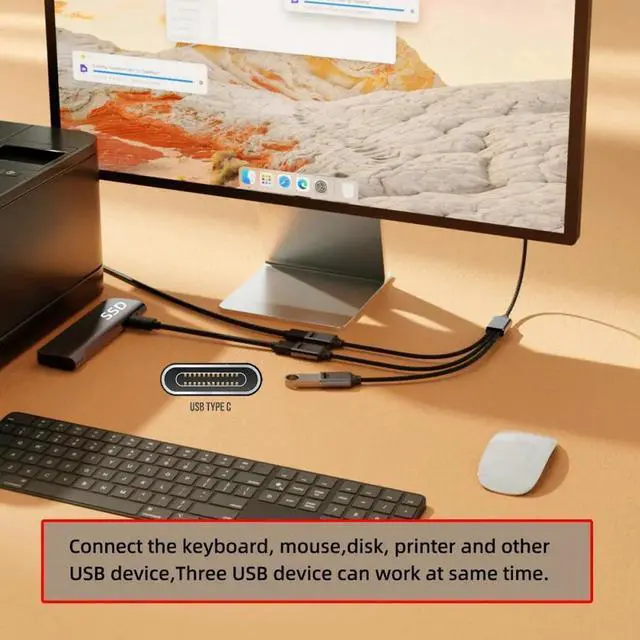 Alt view image 3 of 7 - Cable USB 2.0 Type-C USB-C to 3 Ports Hub Cable Bus Power 1 to 3 Data for Laptop Desktop Phone Mouse Keyboard Printer Disk