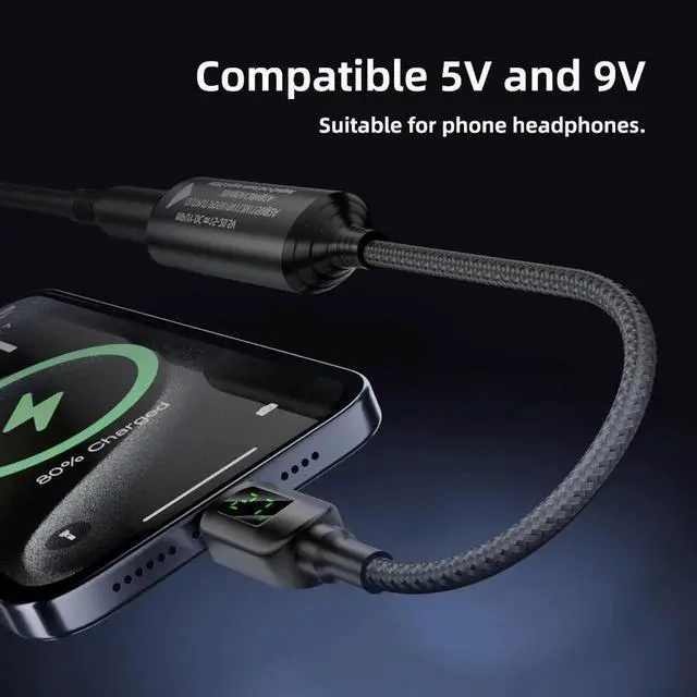 Alt view image 6 of 7 - Cable Rectangle Jack Thinkpad X1 Input to USB-C Type-C Power 140W Smart LED Display Charge Cable for Laptop Phone PD9V/5V/20V/7A