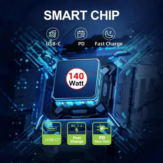 Alt view image 7 of 7 - Cable Rectangle Jack Thinkpad X1 Input to USB-C Type-C Power 140W Smart LED Display Charge Cable for Laptop Phone PD9V/5V/20V/7A