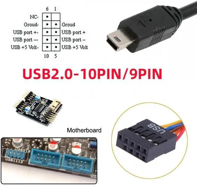 Alt view image 7 of 7 - ENFAIN USB 2.0 Motherboard 9pin 10pin Header to Mini USB 5Pin Cable 50cm for Mini Monitor Sensor Panel Camera