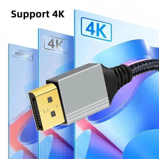 Alt view image 3 of 7 - ENFAIN 200cm Up Angled DisplayPort DP to DP Cable 4K 60hz Cable Silver Sleeve Ultra-HD UHD 90 Degree for Desktop Laptop Monitor Graphics Card