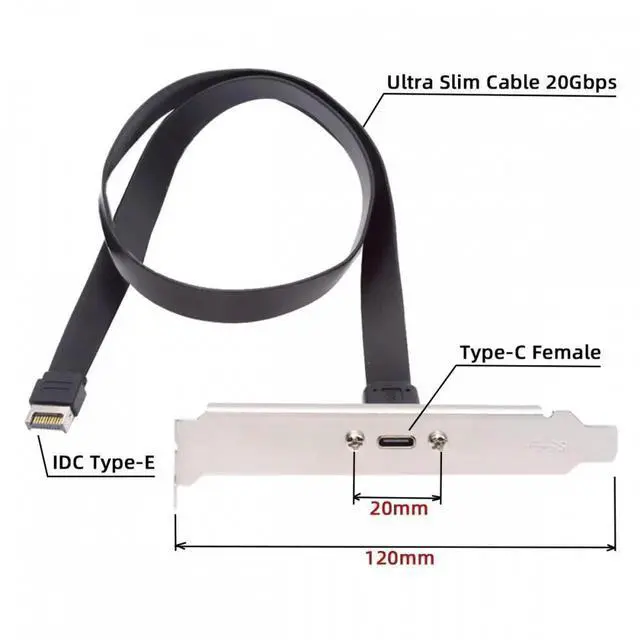 Alt view image 7 of 7 - ENFAIN USB 3.2 Type-E IDC 20Pin Front Panel Header to USB-C Type-C Female Extension Cable 20Gbps with Panel Mount Screw