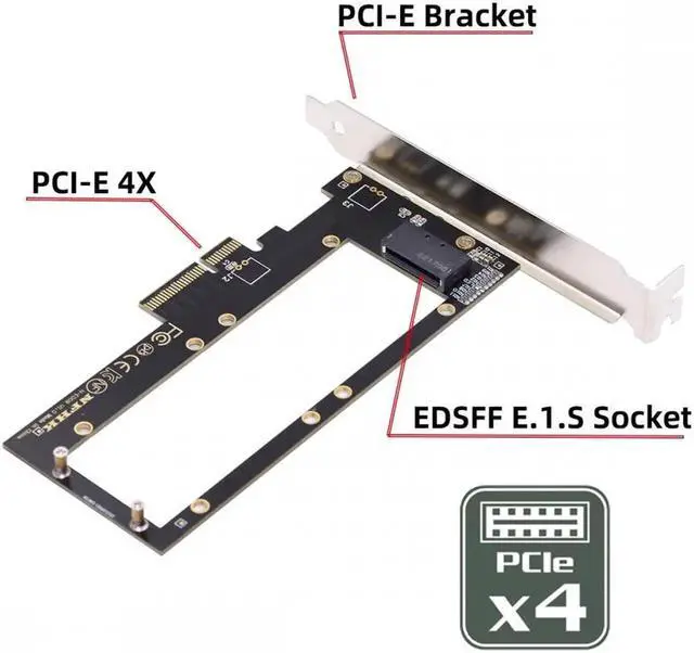 Alt view image 5 of 7 - ENFAIN PCI-E 4.0 4X Host Adapter to NVMe Ruler 1U GEN-Z EDSFF 9.5mm 15mm 25mm Thickness Short SSD E1.S with Heat Sink PM9A3 PM9D3 P5801X Carrier Adapter