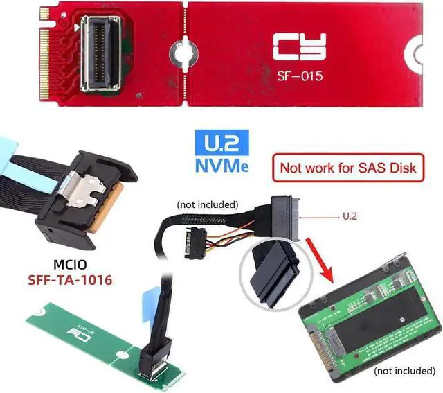 Alt view image 7 of 7 - ENFAIN PCI-E 5.0 4.0 M.2 M-key to MCIO Mini Cool Edge IO Female Host Adapter for PCIe Nvme SSD 2280 2230