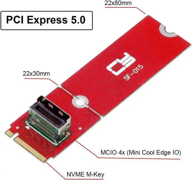 Alt view image 2 of 7 - ENFAIN PCI-E 5.0 4.0 M.2 M-key to MCIO Mini Cool Edge IO Female Host Adapter for PCIe Nvme SSD 2280 2230