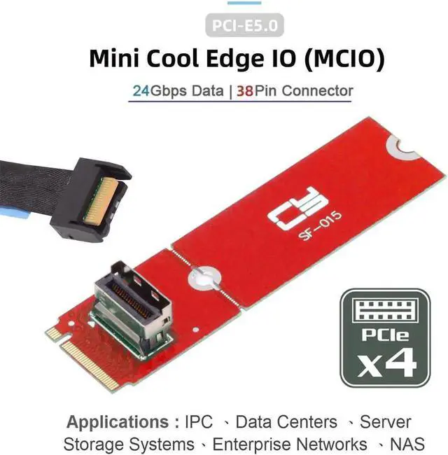 Alt view image 6 of 7 - ENFAIN PCI-E 5.0 4.0 M.2 M-key to MCIO Mini Cool Edge IO Female Host Adapter for PCIe Nvme SSD 2280 2230