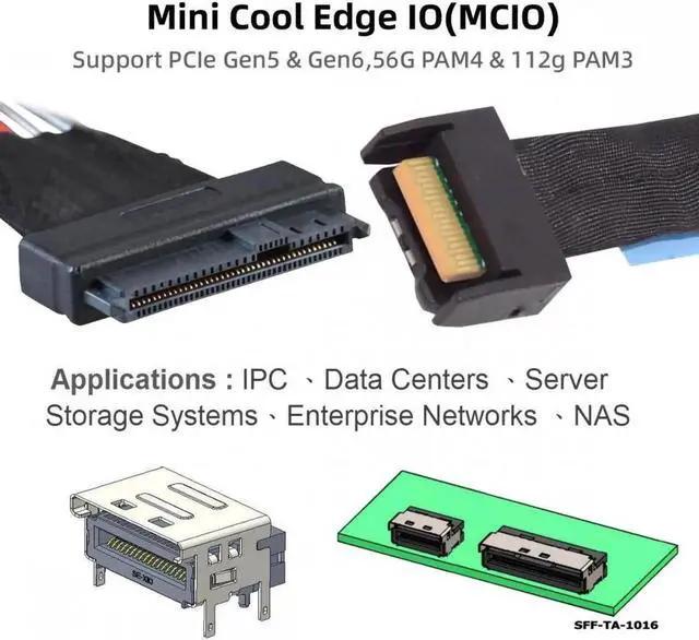 Alt view image 7 of 7 - ENFAIN MCIO 4x Mini Cool Edge IO to U.2 SFF-8639 NVME PCIe PCI-Express Cable for Mainboard SSD