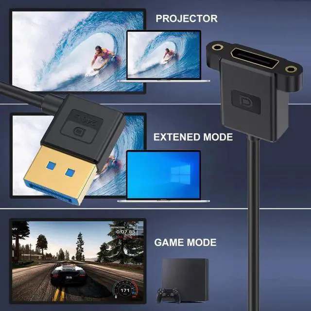 Alt view image 5 of 7 - ENFAIN Ultrafine Right Angled DisplayPort 1.4 DP Male to Female Extension Cable 8K 60hz 4K 144hz for Desktop Laptop Monitor Graphics Card 30cm