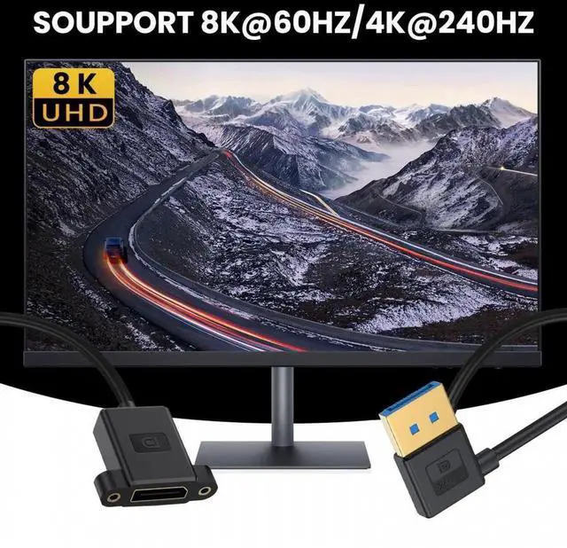 Alt view image 4 of 7 - ENFAIN Ultrafine Right Angled DisplayPort 1.4 DP Male to Female Extension Cable 8K 60hz 4K 144hz for Desktop Laptop Monitor Graphics Card 30cm