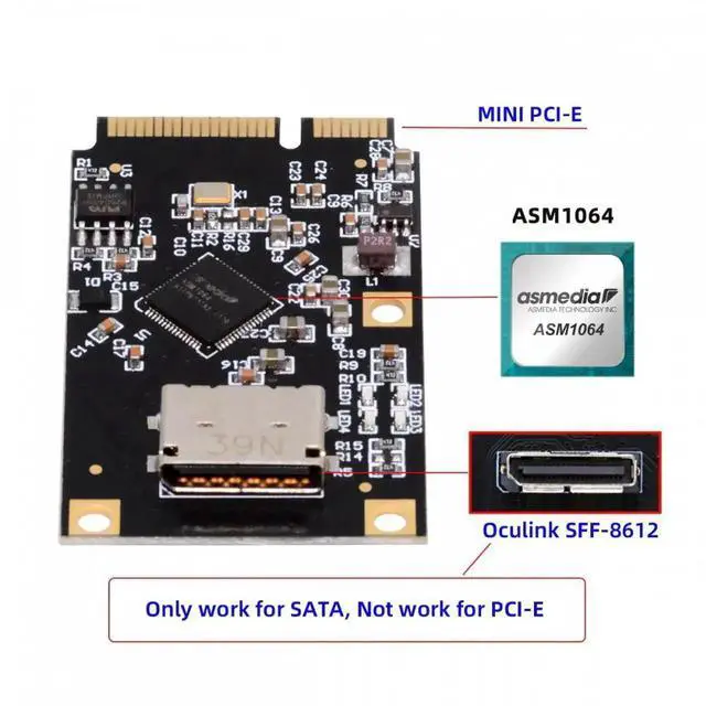 Alt view image 6 of 7 - ENFAIN Mini PCI-E PCI Express to Oculink SFF-8612 SFF-8611 SATA 3.0 Four Ports Adapter Converter 6Gbps Disk Extension Card for SSD