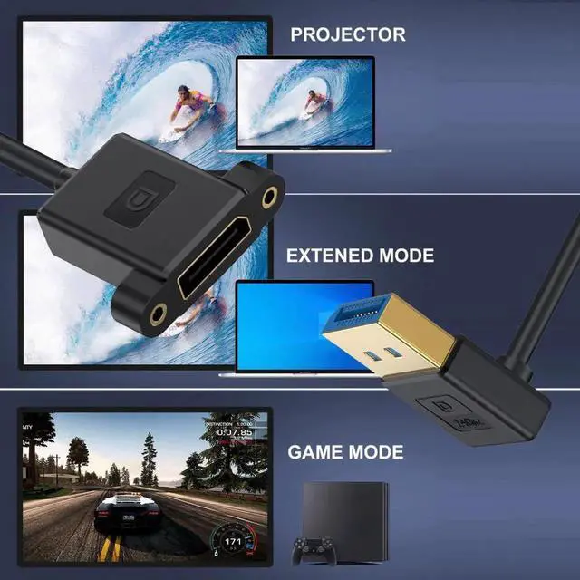 Alt view image 4 of 7 - ENFAIN Ultrafine Down Angled DisplayPort 1.4 DP Male to Female Extension Cable 8K 60hz 4K 144hz for Desktop Laptop Monitor Graphics Card 30cm