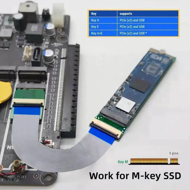 Alt view image 3 of 7 - ENFAIN 2230 NGFF A+E-Key Male to NVME M-key Female Extension Cable for Laptop Mainboard SSD 2280