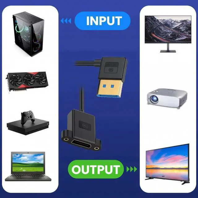 Alt view image 6 of 7 - ENFAIN Ultrafine Left Angled DisplayPort 1.4 DP Male to Female Extension Cable 8K 60hz 4K 144hz for Desktop Laptop Monitor Graphics Card 30cm