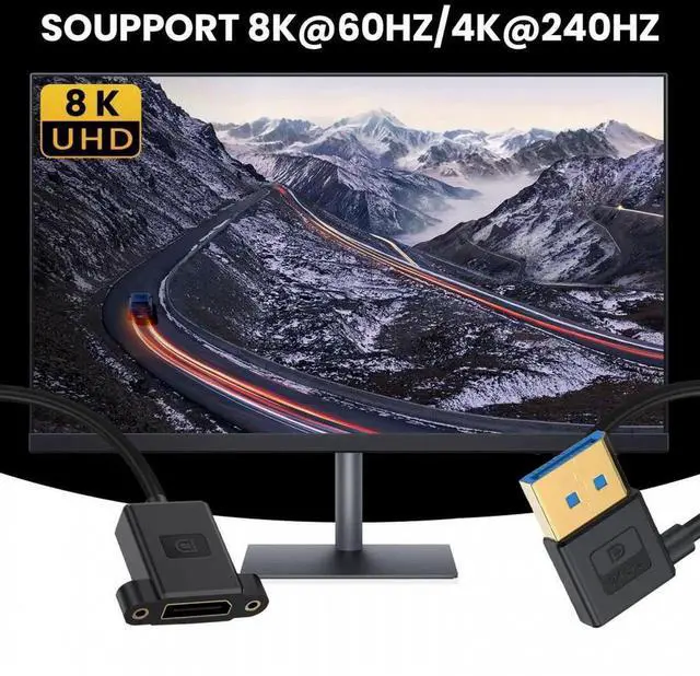 Alt view image 4 of 7 - ENFAIN Ultrafine Left Angled DisplayPort 1.4 DP Male to Female Extension Cable 8K 60hz 4K 144hz for Desktop Laptop Monitor Graphics Card 30cm