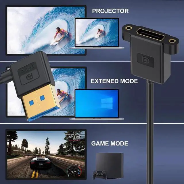 Alt view image 7 of 7 - ENFAIN Ultrafine Left Angled DisplayPort 1.4 DP Male to Female Extension Cable 8K 60hz 4K 144hz for Desktop Laptop Monitor Graphics Card 30cm