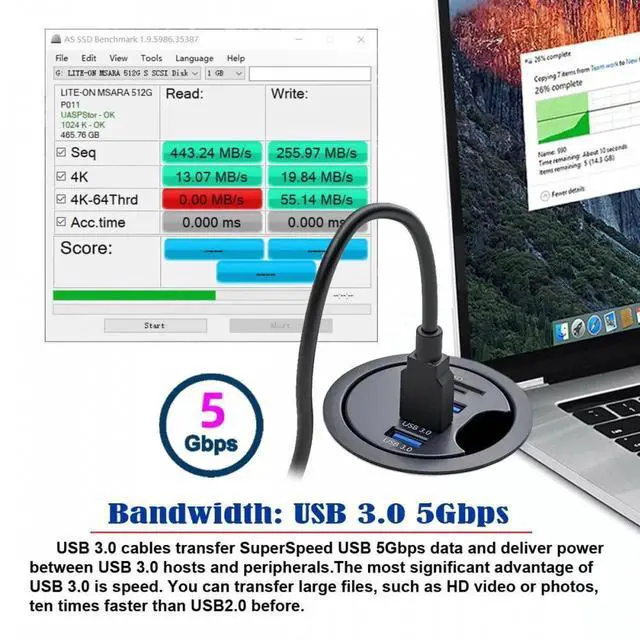 Alt view image 3 of 7 - ENFAIN USB 3.0 Hub SD TF 3 Port USB 60mm Desk Grommet Splitter Dock Station Micro-SD Card Reader for Desktop PC Desk