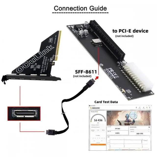 Alt view image 7 of 7 - ENFAIN PCI-Express 4.0 PCIE 16x Detachable to Four Oculink SFF-8612 SFF-8611 External VROC Raid0 Adapter for U.2 SSD eGPU External Graphics Card Dock