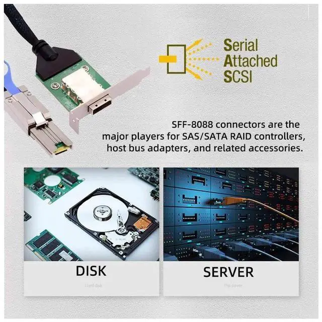 Alt view image 7 of 7 - ENFAIN External Mini SAS SFF-8088 Male to SFF-8088 Female Extension Cable PCBA With Low Profile Bracket