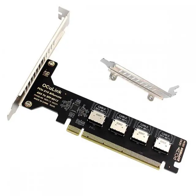 Main image of ENFAIN PCI-Express 4.0 PCIE 16x Detachable to Four Oculink SFF-8612 SFF-8611 Internal VROC Raid0 Adapter for U.2 SSD eGPU External Graphics Card Dock