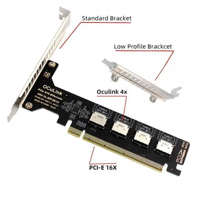 Alt view image 2 of 7 - ENFAIN PCI-Express 4.0 PCIE 16x Detachable to Four Oculink SFF-8612 SFF-8611 Internal VROC Raid0 Adapter for U.2 SSD eGPU External Graphics Card Dock