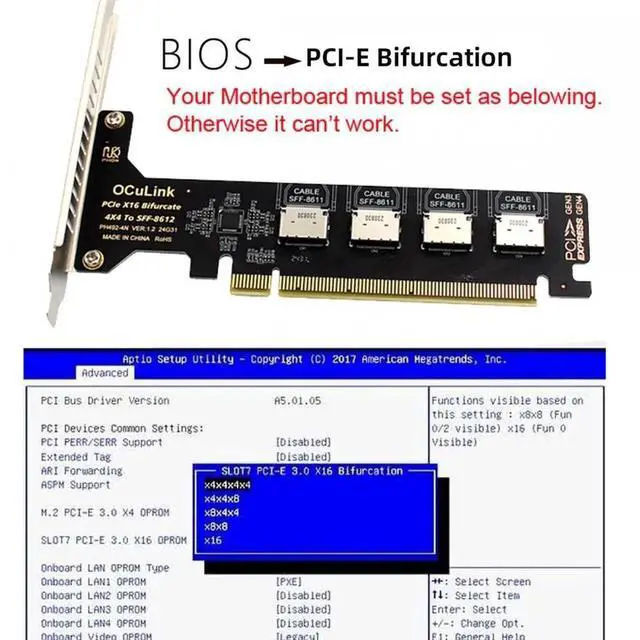 Alt view image 4 of 7 - ENFAIN PCI-Express 4.0 PCIE 16x Detachable to Four Oculink SFF-8612 SFF-8611 Internal VROC Raid0 Adapter for U.2 SSD eGPU External Graphics Card Dock
