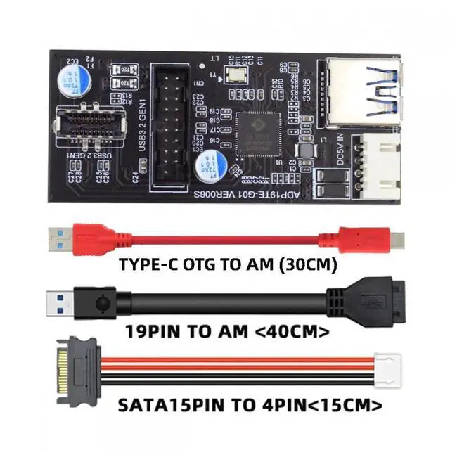 Alt view image 3 of 7 - ENFAIN Cable Type-C USB-C & 19/20Pin Header to USB 3.0 20Pin & Type-E Dual Ports Female PCBA Type Adapter Splitter HUB 5Gbps