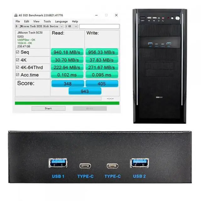 Alt view image 5 of 7 - ENFAIN Cable 10Gbps USB 3.1 Type-A & Type-C HUB 4 Ports Front Panel to Motherboard Type-E Connector Cable 10Gbps for 5.25" CD-ROM Bay Tray